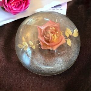 W ROLFE Signed  Vintage Lucite Floral Dome Paperweight